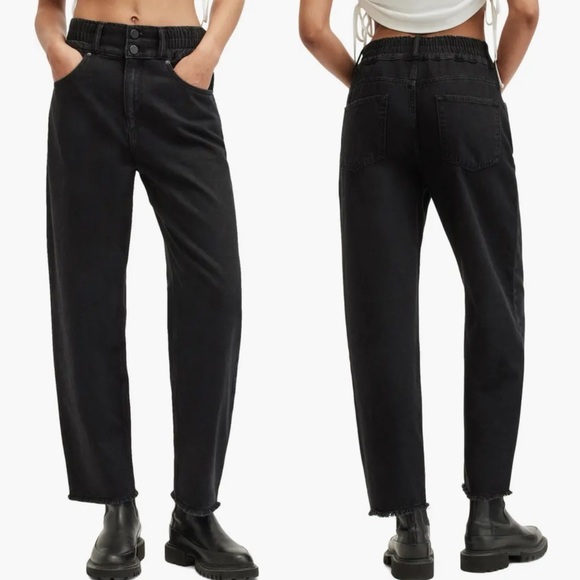 ALL SAINTS Hailey Fray Jeans in Washed Black 8 - Picture 1 of 6